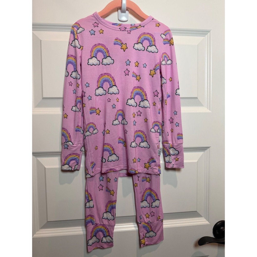 Little Dreamers Designs Kids Pink Rainbow Bamboo Viscose Pajama Set 5T